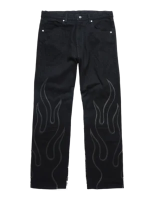 Warren Lotas Flame Leather Denim Pants Washed Black