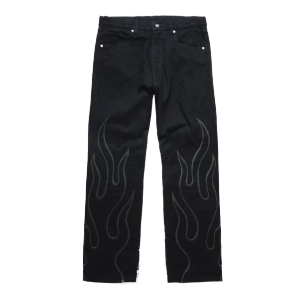 Warren Lotas Flame Leather Denim Pants Washed Black