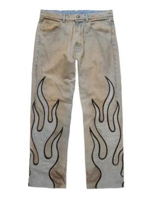 Warren Lotas Flame Leather Appliqué Denim Pants – Dirty Blue