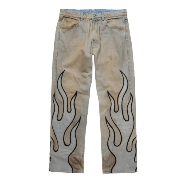 Warren Lotas Flame Leather Appliqué Denim Pants – Dirty Blue